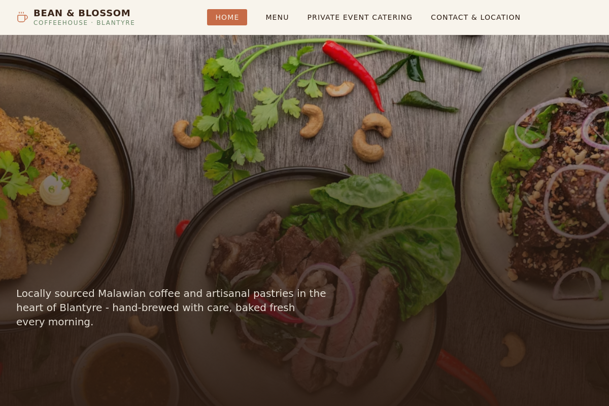 Screenshot of Bean & Blossom Coffeehouse