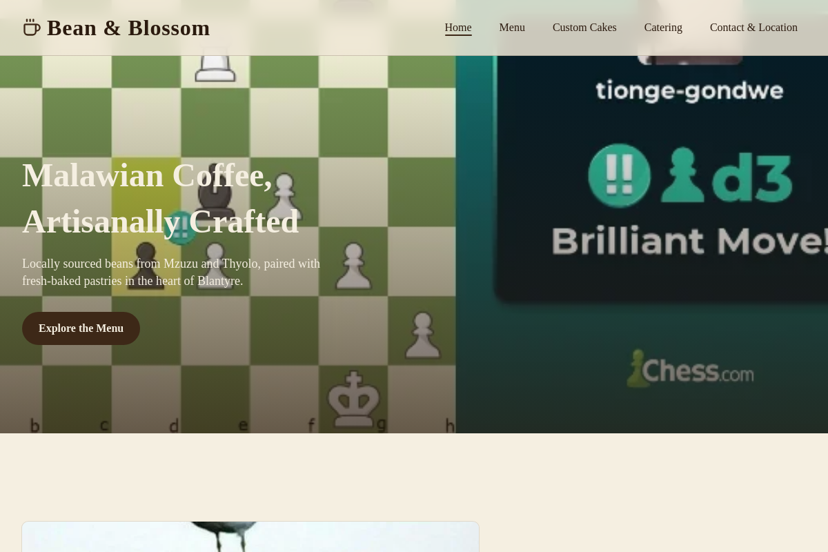 Screenshot of Bean & Blossom Coffeehouse